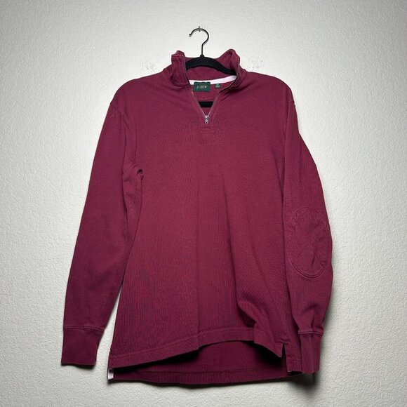 J Crew 1/4 Zip Pullover Red Mens XS Elbow Patches Formal Preppy Golf Sweater - Picture 1 of 16